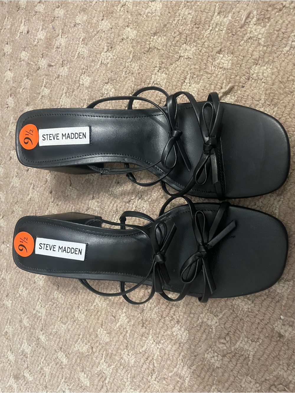 Steve Madden Black Knotted Strappy Block Heels with Bows